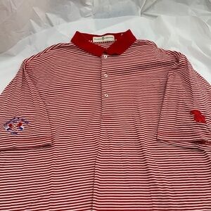 Men’s Fairway & Greene Red White Striped Polo Sleeve Embroidery Size XL